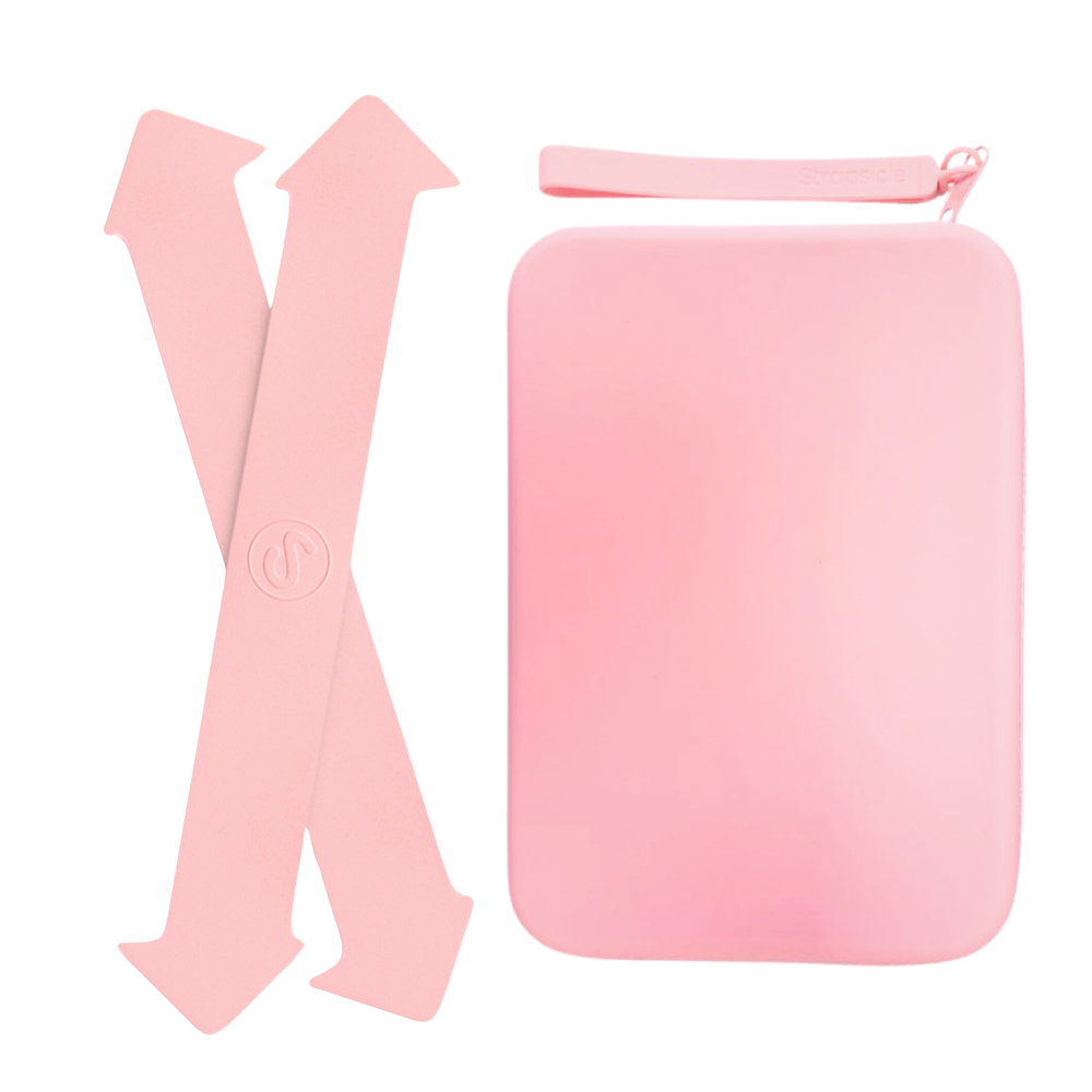 Blush Clutch Bag with handle for handheld device and two blush straps made with high grade, silky-soft silicone, companion for a comfy, secure grip that makes reading anywhere drop-free! - Buy Kindle Accessories Direct