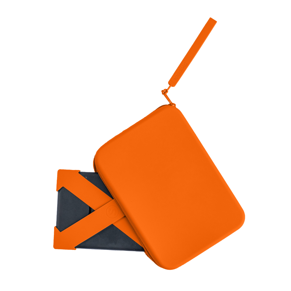 Burnt Orange Clutch Bag with handle for handheld device and matching straps made with high grade, silky-soft silicone, companion for a comfy, secure grip that makes reading anywhere drop-free! - Buy Kindle Accessories Direct