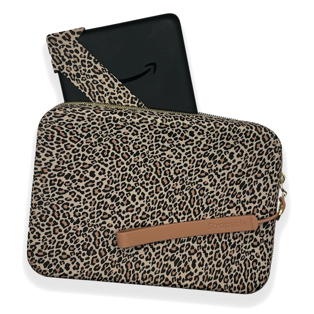 Leopard print accessories with handle for handheld devices like kindle paperwhites, matching Leopard print strap - Buy Kindle Accessories Direct