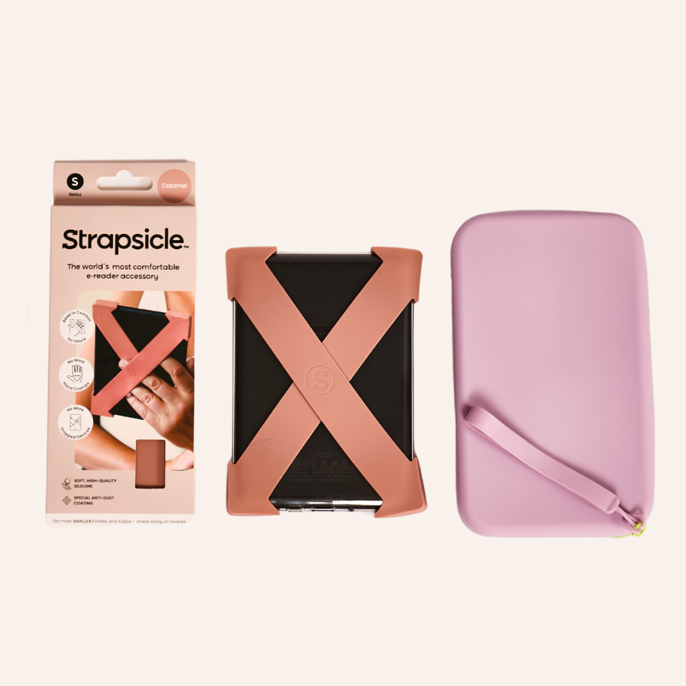 strapsicle bundle with caramel straps and blush pink clutch bag with handle for amazon kindle with packaging - Buy Kindle Accessories Direct